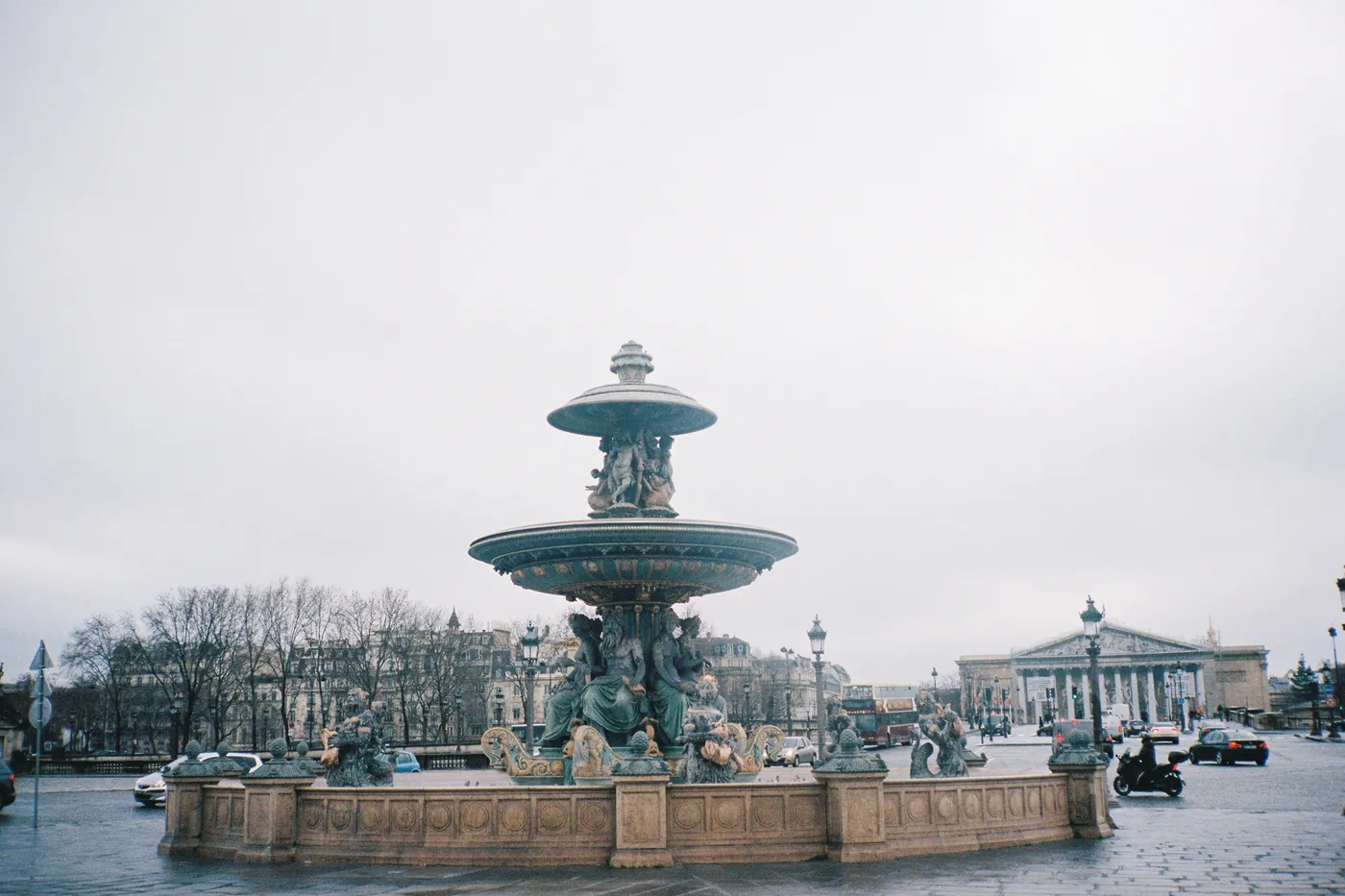 A fountain on the Place de la Concorde in Paris, the square the Hôtel de la Marine faces